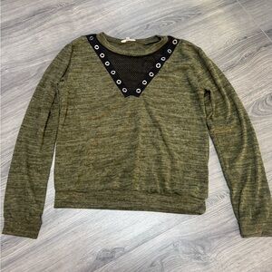 Persaya Olive Long Sleeve Tee with Black Mesh Detail